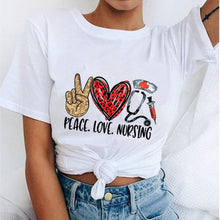 Load image into Gallery viewer, Peace Love Nursing T-shirt Harajuku Kawaii Funny Tshirt Women Ullzang T-shirt Graphic Fashion Tshirt Korean Style Top Tee Female