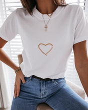 Load image into Gallery viewer, 2020 Summer Women New Fashion Heart Print Short Sleeve Casual T-shirt Heart Print Casual O Neck Basic Tee Female T Shirt

